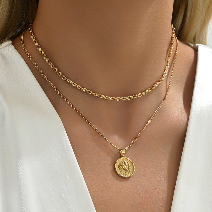 Wholesale Multi-Layer Sun Pendant Necklace Gold Alloy Trendy Fashion Accessory