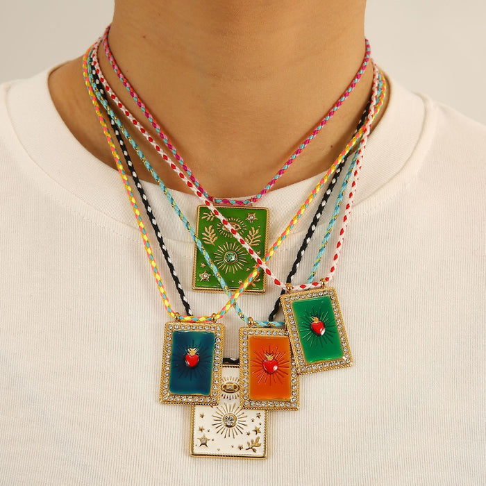 Wholesale Wholesale of Artistic Stainless Steel Colorful Dripping Oil Dafang Brand Cotton Rope Necklace