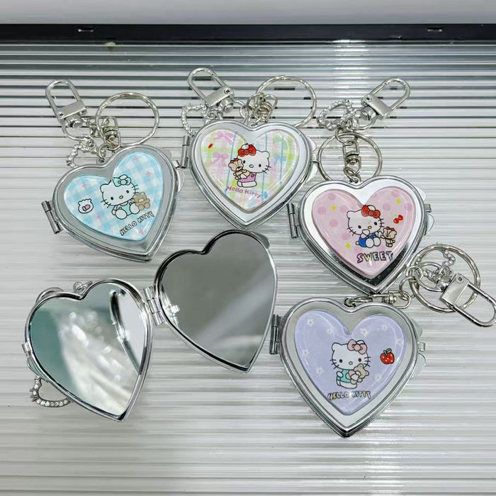 Wholesale Cartoon Heart Portable Mirror Keychain Bag Charm Alloy Electroplating