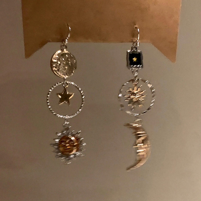 Wholesale Sun and Moon Asymmetrical Tassel Pendant Earrings Niche Design Earrings