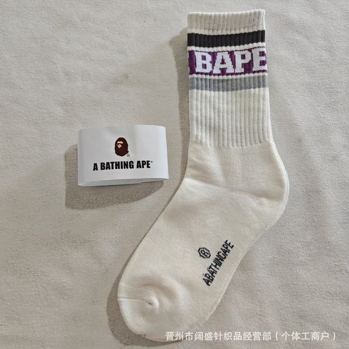 Wholesale Cotton Bape Ape Head Letter Striped Thick High Socks JDC-SK-Kuos003