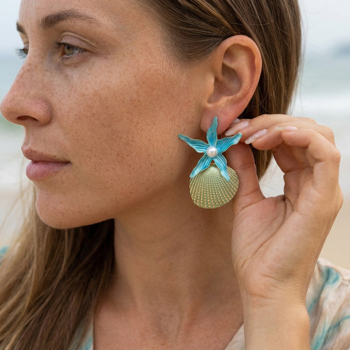 Wholesale Zinc Alloy Shell Pendant Earrings for Beach Party Fashion Accessory