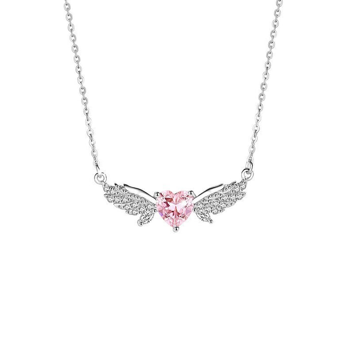 Wholesale Pink diamond heart-shaped necklace, niche, light luxury texture, collarbone necklace