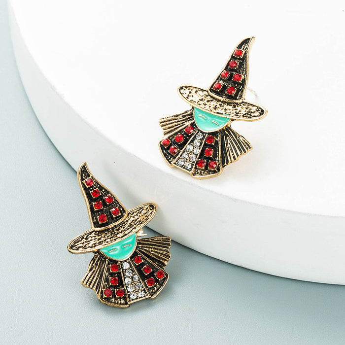 Wholesale Halloween Alloy Diamond Cartoon Witch Earrings Women's Dark Wind Halloween Classic Gift Earrings