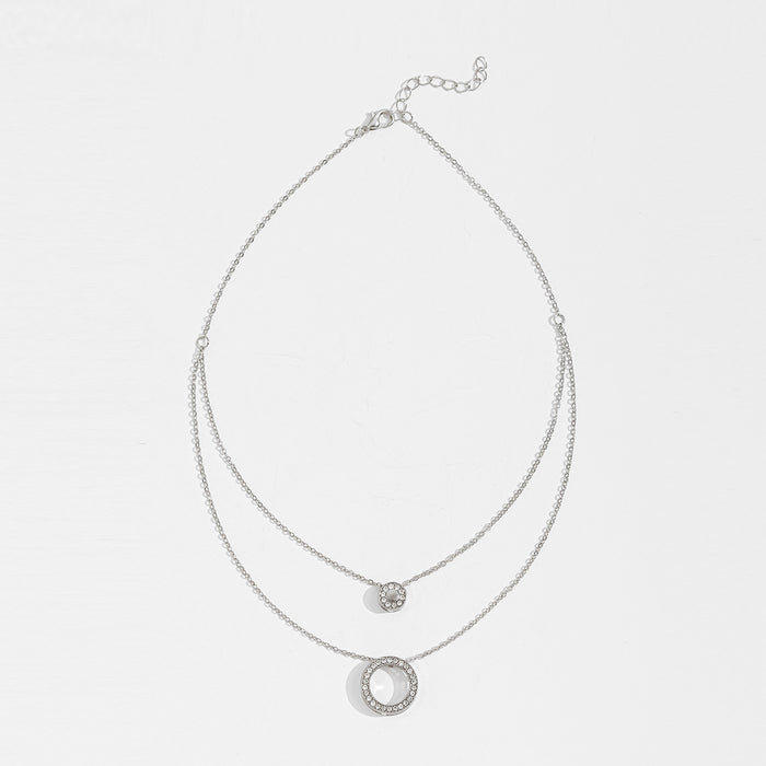 Wholesale Light luxury high-end diamond inlaid circular pendant necklace, fashionable and simple design, layered collarbone chain