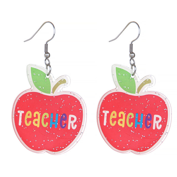 Wholesale Teacher' s Day Pencils,  Apples,  Books,  Cartoon Contrasting Letters Earrings,  Small Fresh Stylish