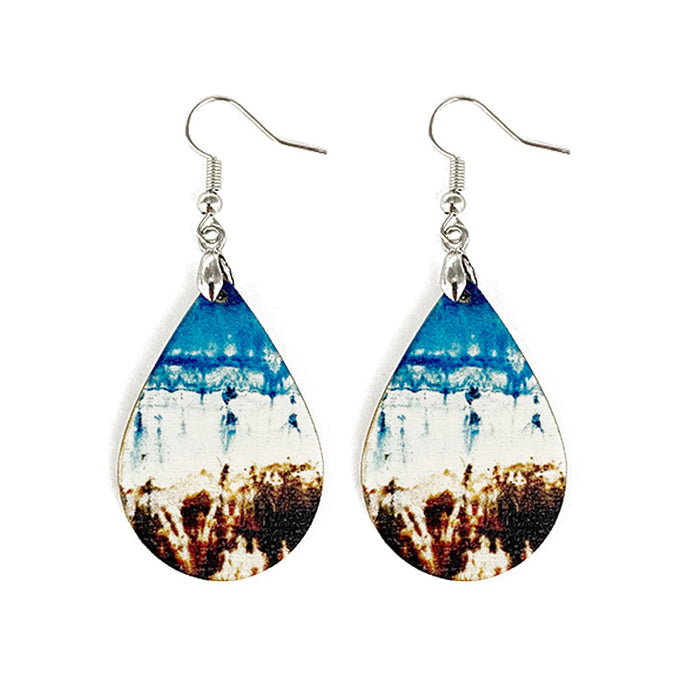 Wholesale Summer Waves Wooden Earrings Imitation Marble Printing Bohemian Lightweight Earrings