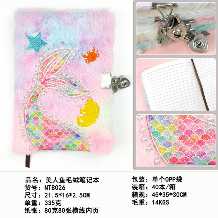 Wholesale Mermaid Pearl Notebook Cute Animal Plush Cover Blank Pages