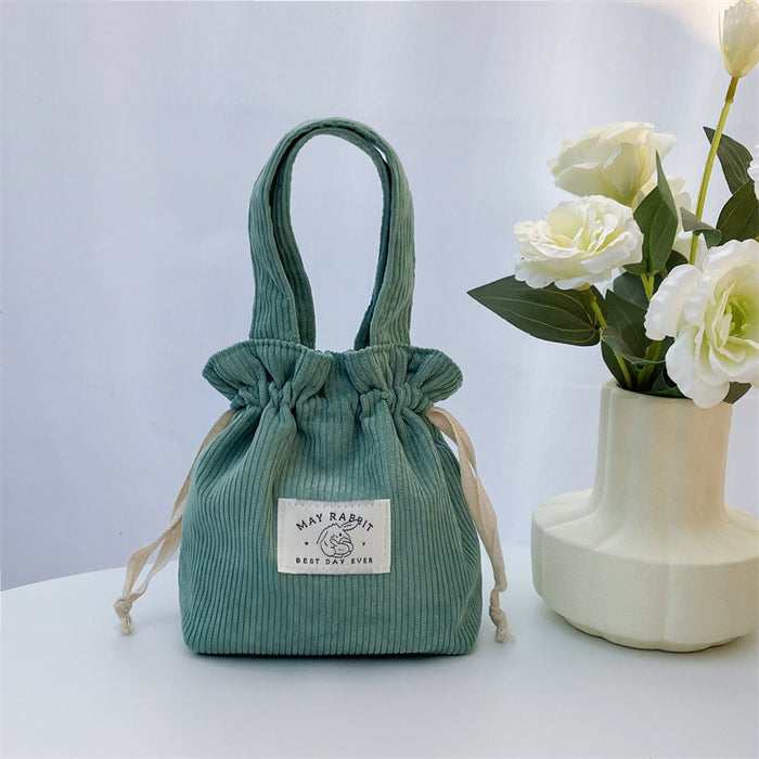 Wholesale Corduroy drawstring bag, large capacity handbag storage bag, canvas bag with hand tie pocket