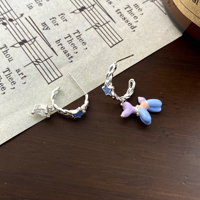 Wholesale Cute Drip Oil Balloon Dog Earrings, Small and Asymmetric Design, Love Zircon Star Earrings, Ear Accessories