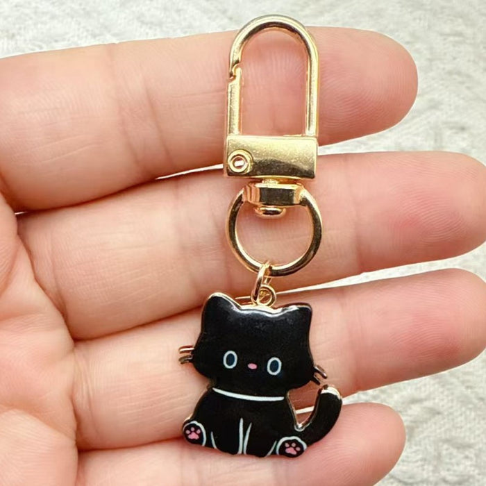 Wholesale 10pcs Cartoon Alloy Printed Pendant Cute Kitten Keychain Animal Series Metal Key Ring Bag Charm Accessory
