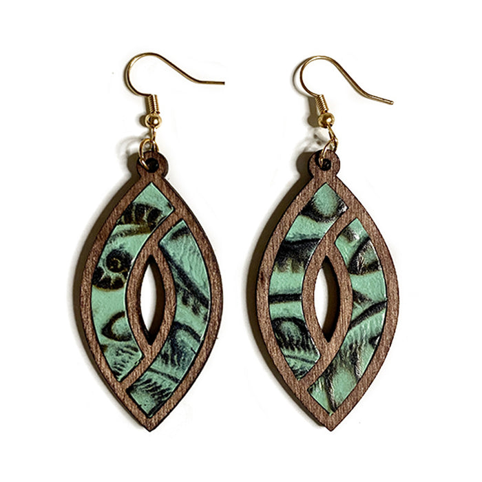 Wholesale Retro leather earrings hollow horse eye texture earrings personalized light earrings