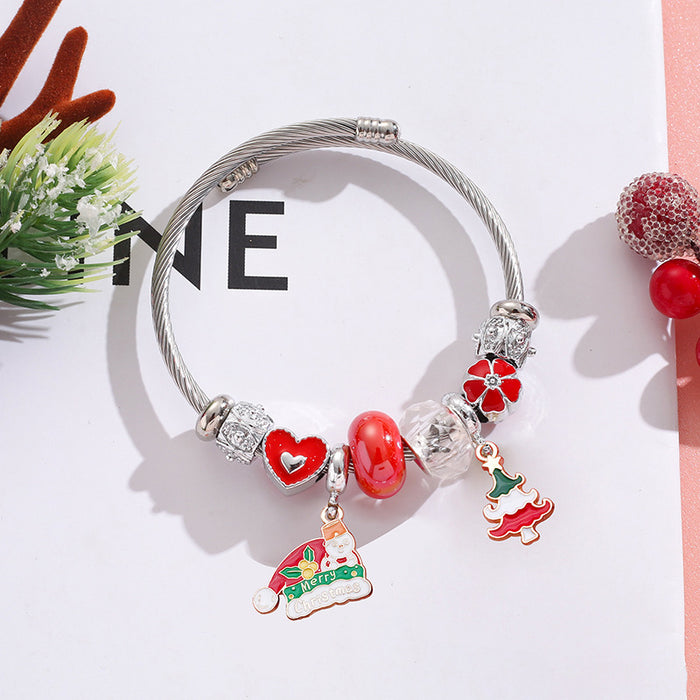 Wholesale Stainless Steel Christmas Bracelet with Tree Snowflake Pendant MOQ≥2