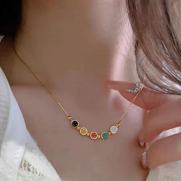 Wholesale Colorful smiling face necklace for women, light luxury, niche titanium steel