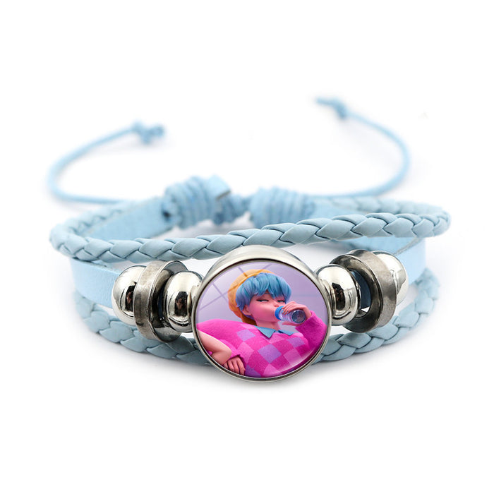 Wholesale Kpop Leather bracelet unisex pink multi-layer braided beaded hand jewelry anime surrounding