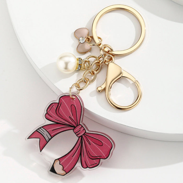 Wholesale Acrylic Pearl Bow Keychain