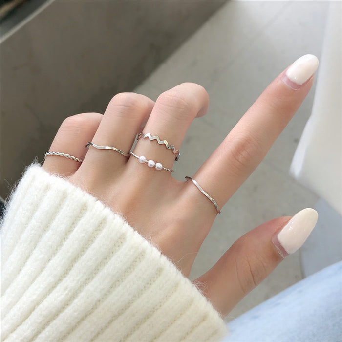 Wholesale Minimalist wave shaped ring, personalized ring, niche design, temperament, tail ring set