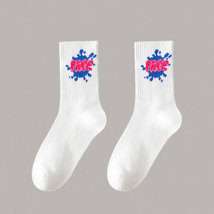 Wholesale 5pcs White socks men' s mid-calf socks autumn and winter basketball socks couple stockings black and white sports socks