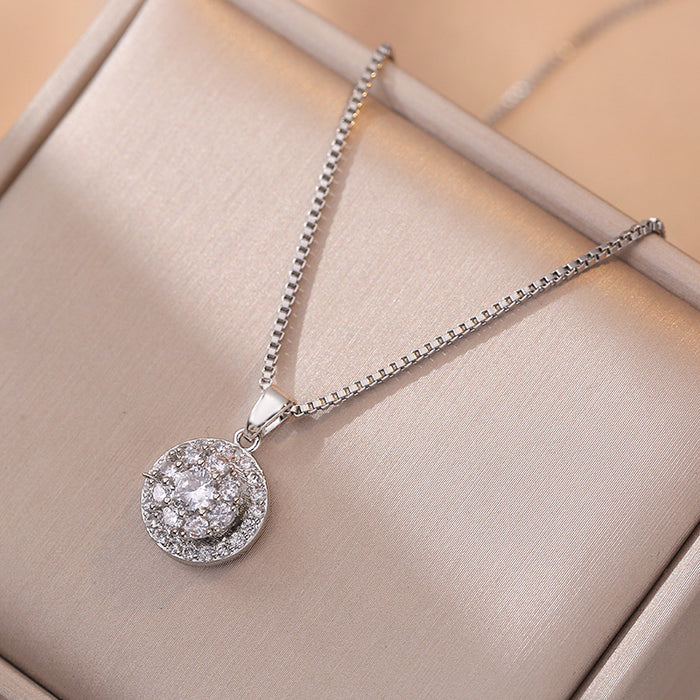 Wholesale Necklace, rotatable ring, earrings, titanium steel necklace, three piece set, niche zircon collarbone chain