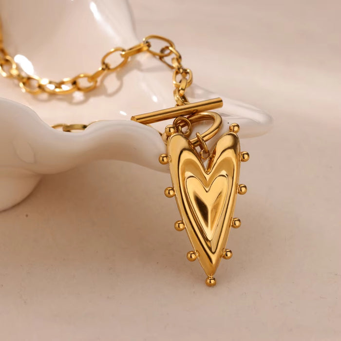 Wholesale Golden Love Pendant Double-Layer Titanium Steel Necklace