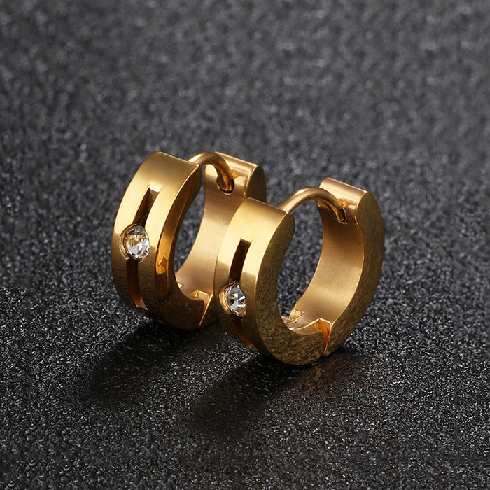 Wholesale Personalized rhinestone stainless steel earrings with round concave titanium steel earrings and earrings