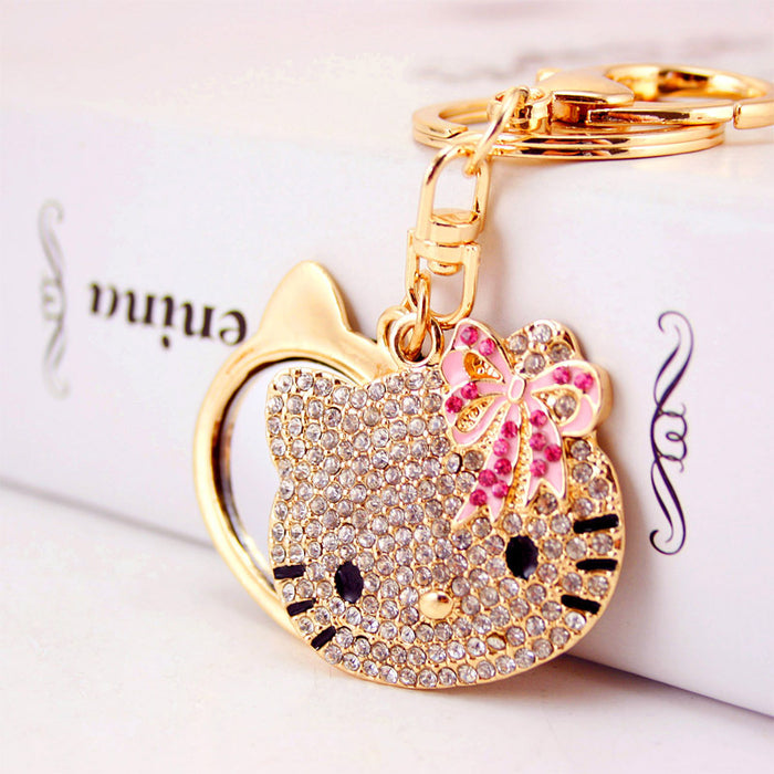 Wholesale  creative cute diamond-embedded cartoon mirror keychain women's accessories pendant key chain