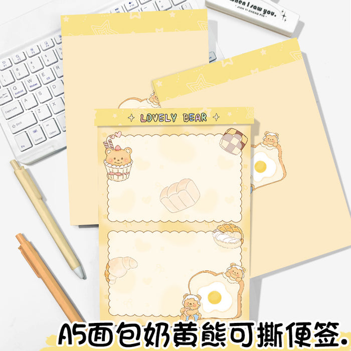 Wholesale A5 Tear-Off Notepad Bread Custard Bear Cartoon Thick Paper for Student Everyday Use