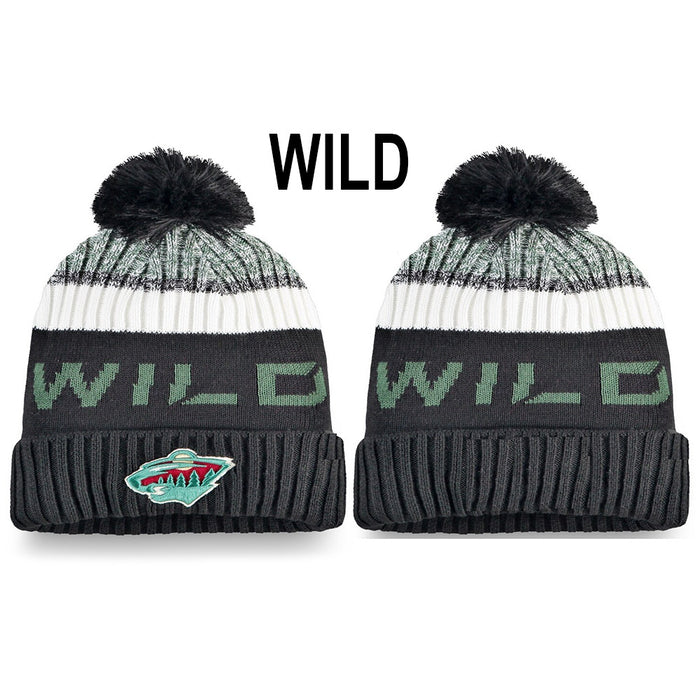 Wholesale Hat wool knit hat embroidery Hockey League hat sports letter flanging warm round hat