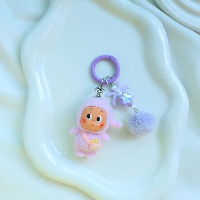 Wholesale Cartoon flocking star keychain doll pendant mobile phone cute grain pendant plush doll decoration