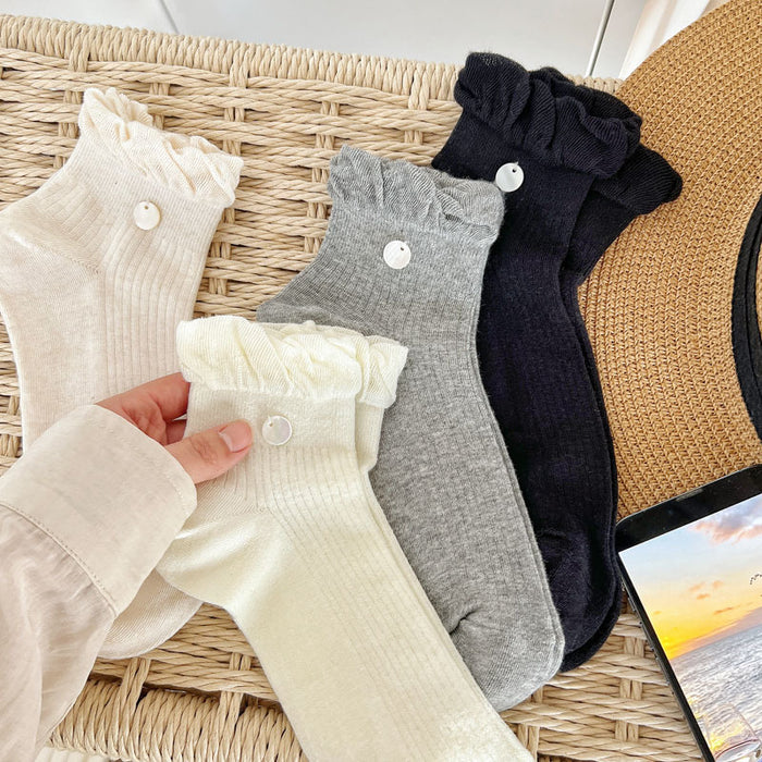 Wholesale Socks, bubble lace, ribbed, shell glitter, short tube, combed cotton