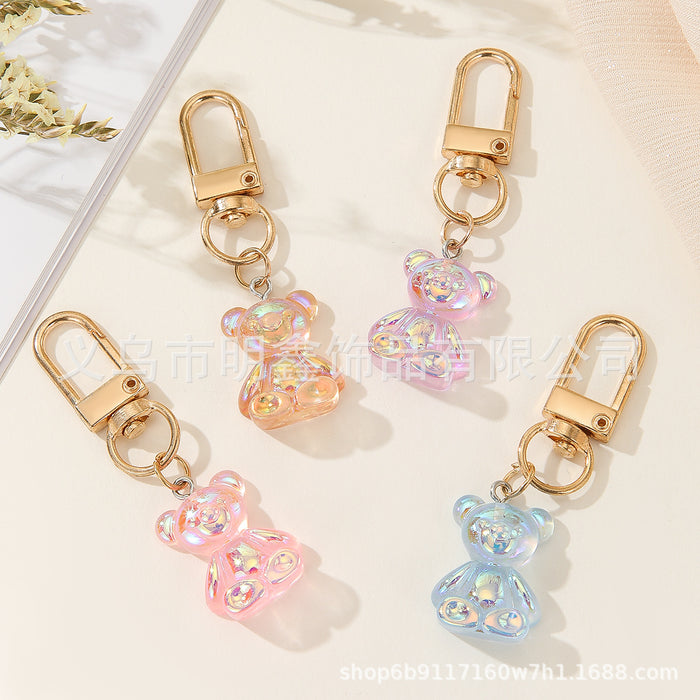 Wholesale A pack of 4 PCS Cute Cartoon AB Colorful Transparent Resin Bear Keychains