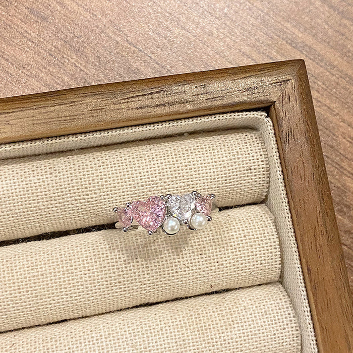 Wholesale Small niche luxury colored micro inlaid open ring with fashionable hollow flower temperament, layered wearing