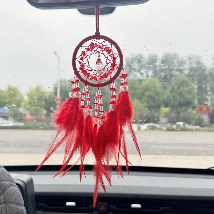 Wholesale Crystal Stone Dream Catcher Car Pendant Feather Wind Chime Rearview Mirror Decorative Accessory MOQ≥2