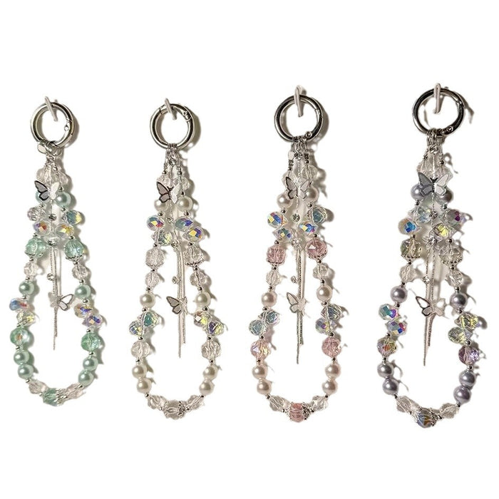 Wholesale Butterfly Tassel Chain Portable Wrist Mobile Phone Keychain Bag Pendant