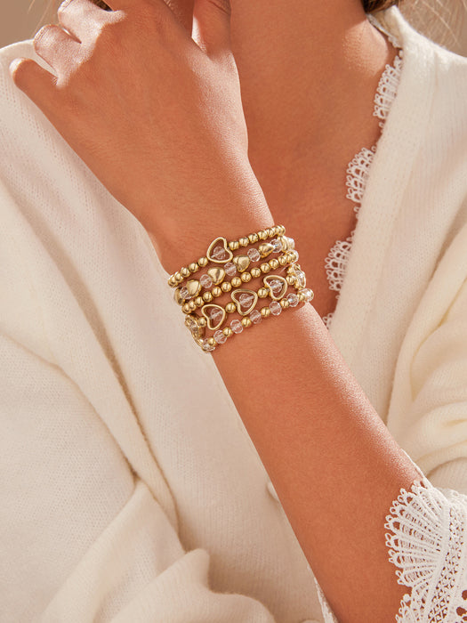 Wholesale Beaded Bracelet Set 5-Piece Heart Design Stackable Bracelets