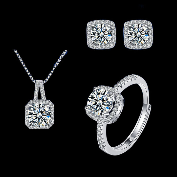 Wholesale Three piece zircon set earrings ring necklace women's pendant collarbone chain