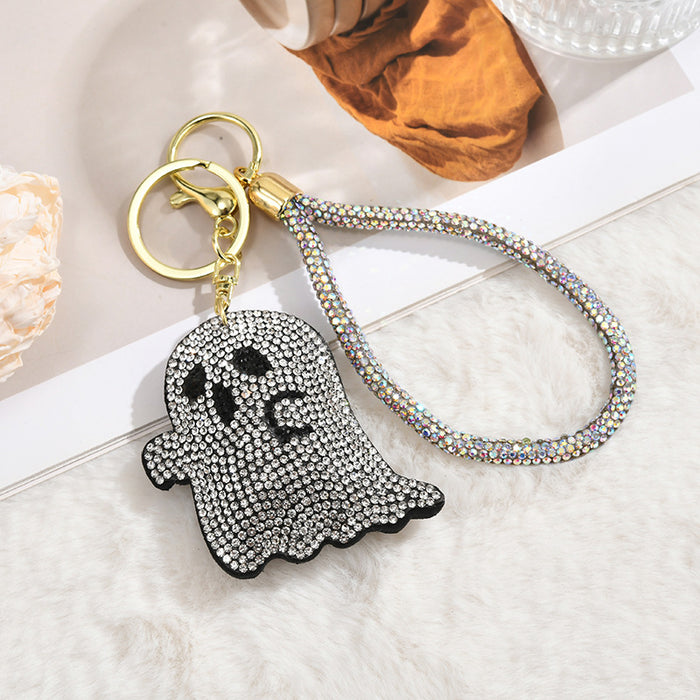 Wholesale Rhinestone Ghost Head Keychain Zinc Alloy  Gift Bag Charm Car Key Accessory