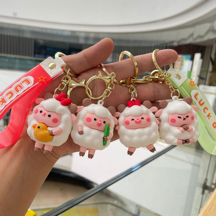 Wholesale Keychain couple exquisite cartoon backpack pendant car keychain claw doll machine small gift wholesale