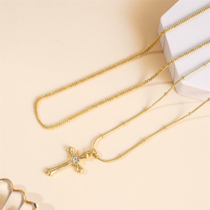 Wholesale Fashionable new cross layered necklace, trendy multi-layer versatile temperament, copper plated pendant necklace
