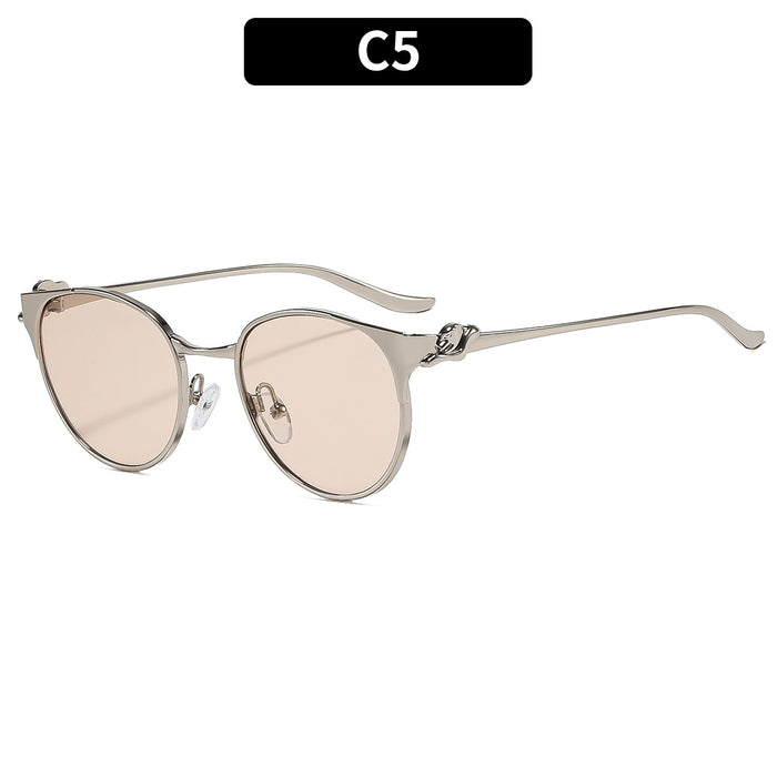 Wholesale Stylish Round Metal Frame Sunglasses for Women Gold Gray Lens UV400 Casual Driving Accessory