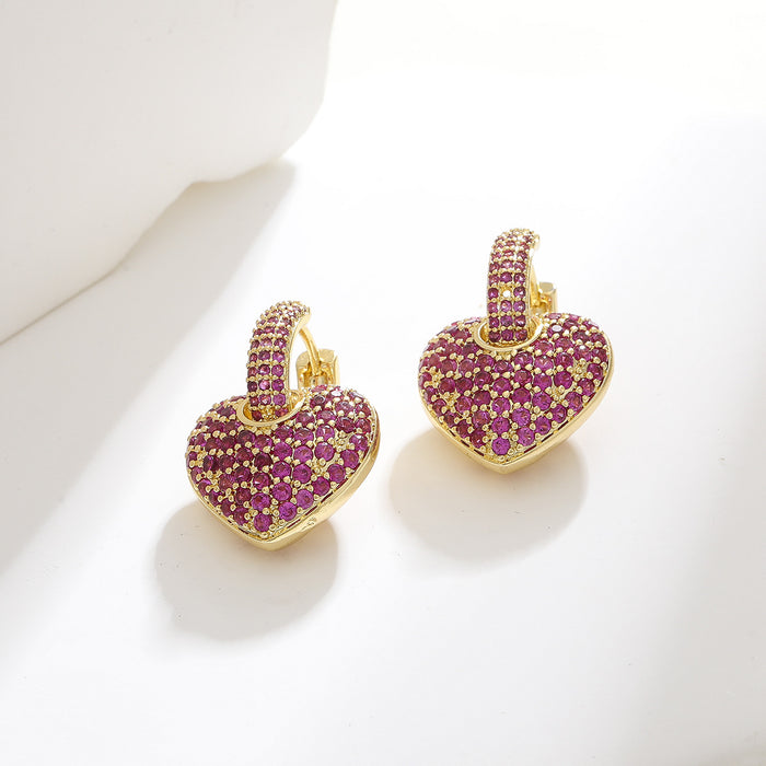 Wholesale Light luxury, high-end temperament, retro colored zircon heart-shaped heart earrings, earrings, earrings, ear buckles