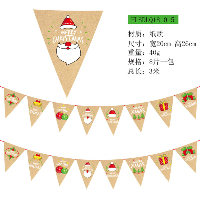Wholesale Christmas Decorations Christmas Pull Flag Hanging Flag Holiday Banner Party Decoration Paper Cartoon Christmas Pull Flower String Flag