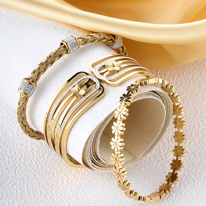 Wholesale Woven openwork zircon bangle set
