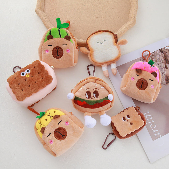 Wholesale Fruit Capibala Cartoon Wallet Plush Doll Earphones Data Cable Storage Bag Coin Pack JDC-WT-XG001