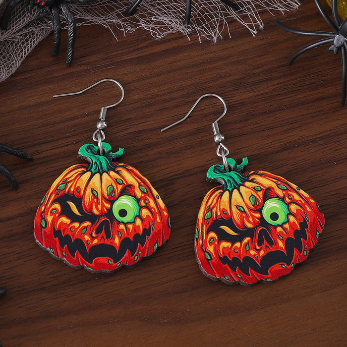 Wholesale  Western-style  Pumpkin Pendant Earrings Wooden Gothic-style Double-sided Earrings