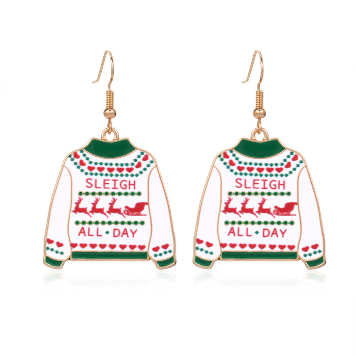 Wholesale 3pcs Christmas Series Christmas Tree Grass Ring Bell Gingerbread Man Zinc Alloy Earrings JDC-ES-BinL011