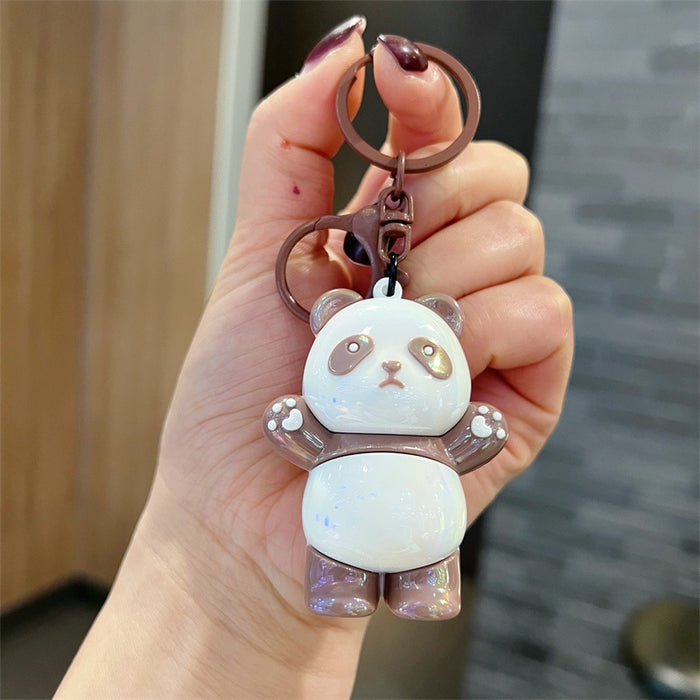 Wholesale 5 PCS Cute PVC Standing Panda Keychains with Glossy Electroplated Finish
