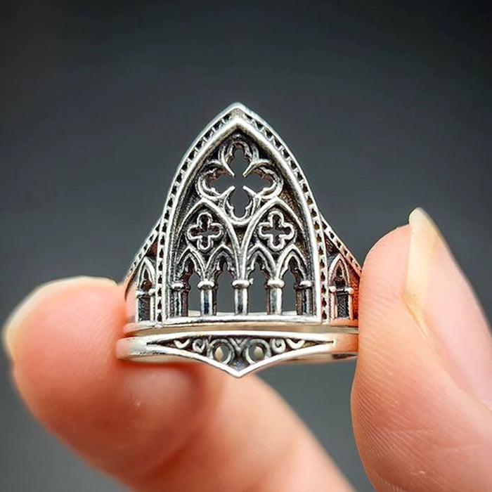 Wholesale Vintage castle style cross cutout ring