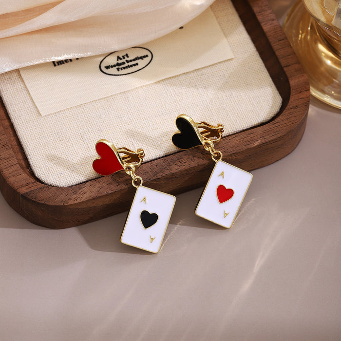 Wholesale Silver Needle Dripping Oil Red Heart Spade Poker Earrings with Light Luxury Design Asymmetric Personality Fashion Versatile Earrings