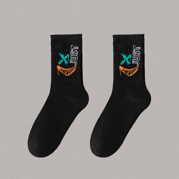 Wholesale 5pcs White socks men' s mid-calf socks autumn and winter basketball socks couple stockings black and white sports socks